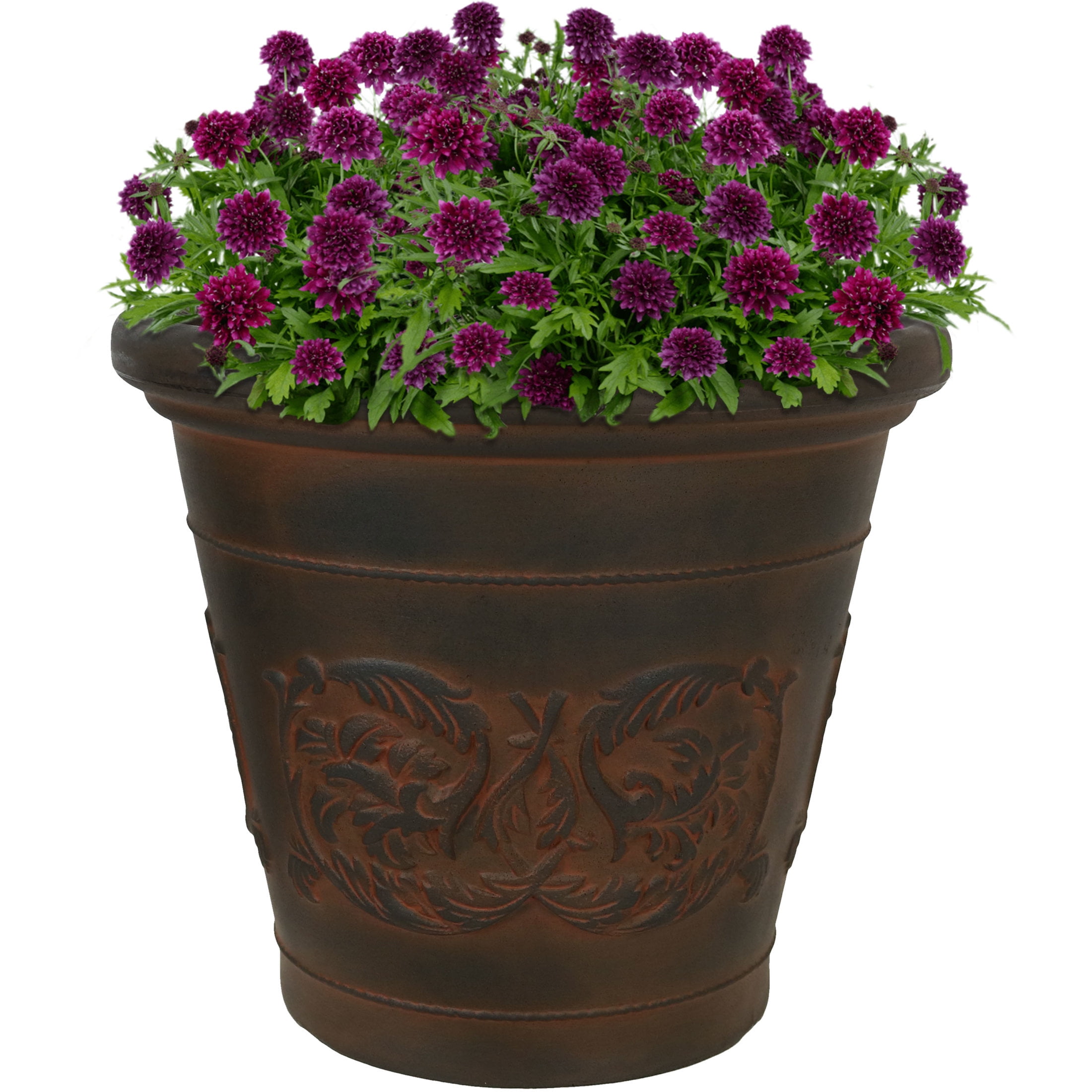 Sunnydaze Arabella 16" x 16" x 13.5" Round Rust Polyresin Outdoor Planter Pot
