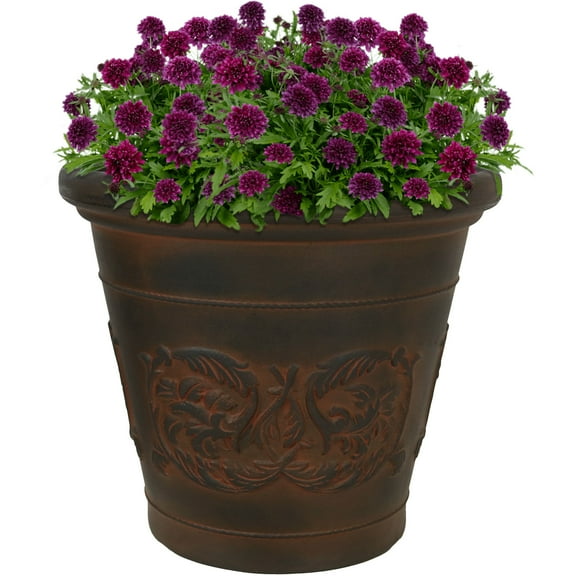 Sunnydaze Arabella 16" x 16" x 13.5" Round Rust Polyresin Outdoor Planter Pot
