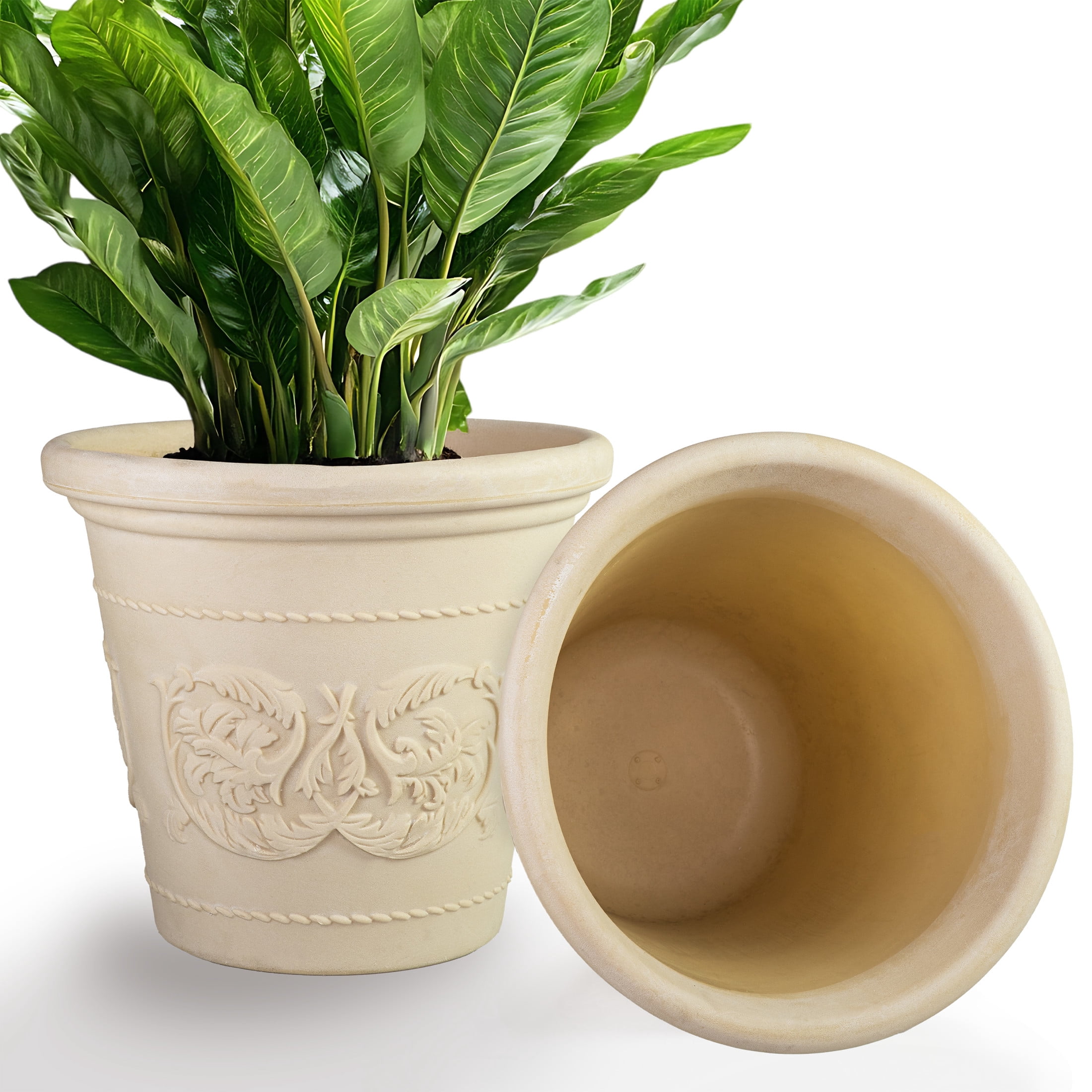 Sunnydaze Arabella 19.5" x 19.5" x 17.5" Round Antique White Polyresin Outdoor Planter Pot