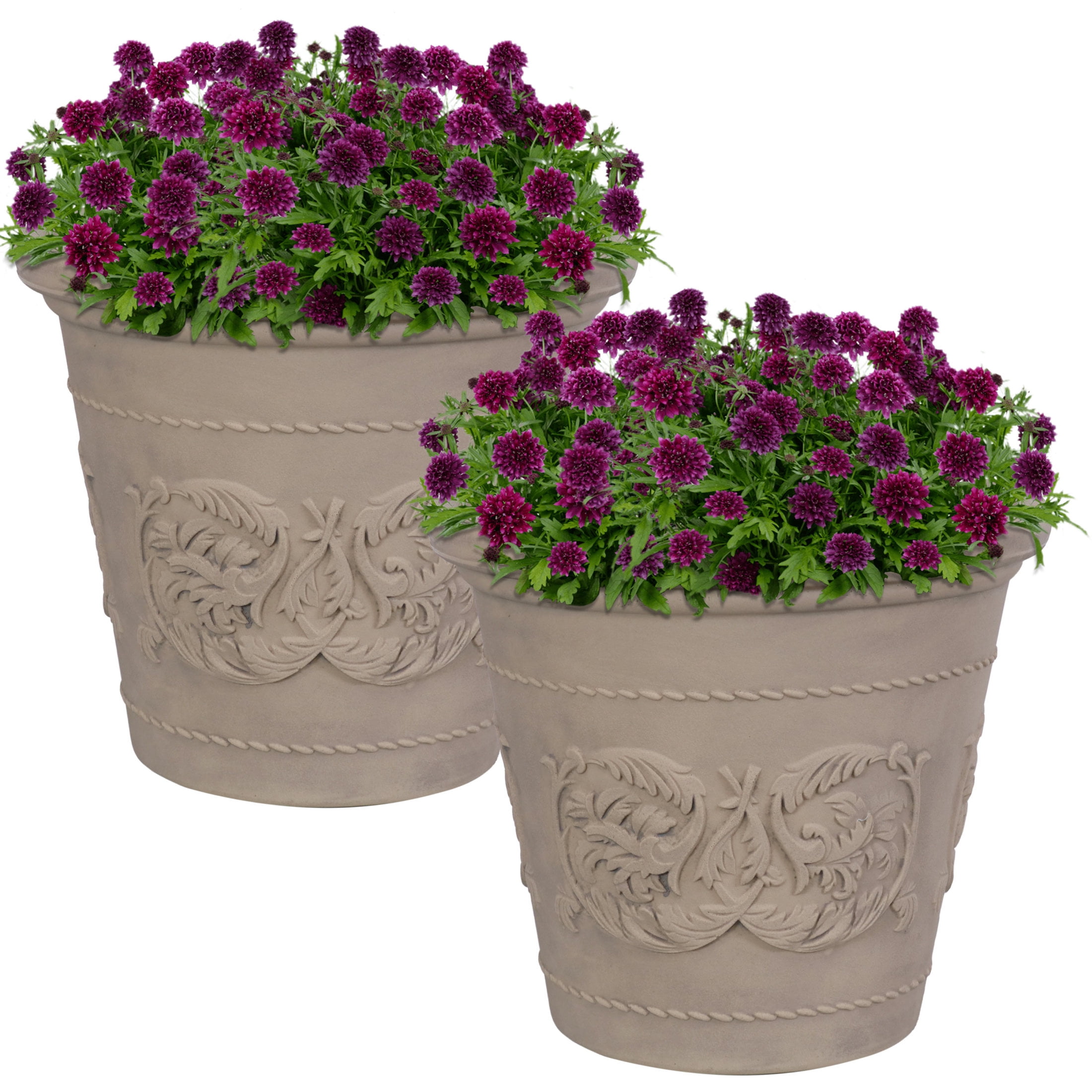 Sunnydaze Arabella 19.5" x 19.5" x 17.5" Round Beige Polyresin Outdoor Planter Pot 2-Count