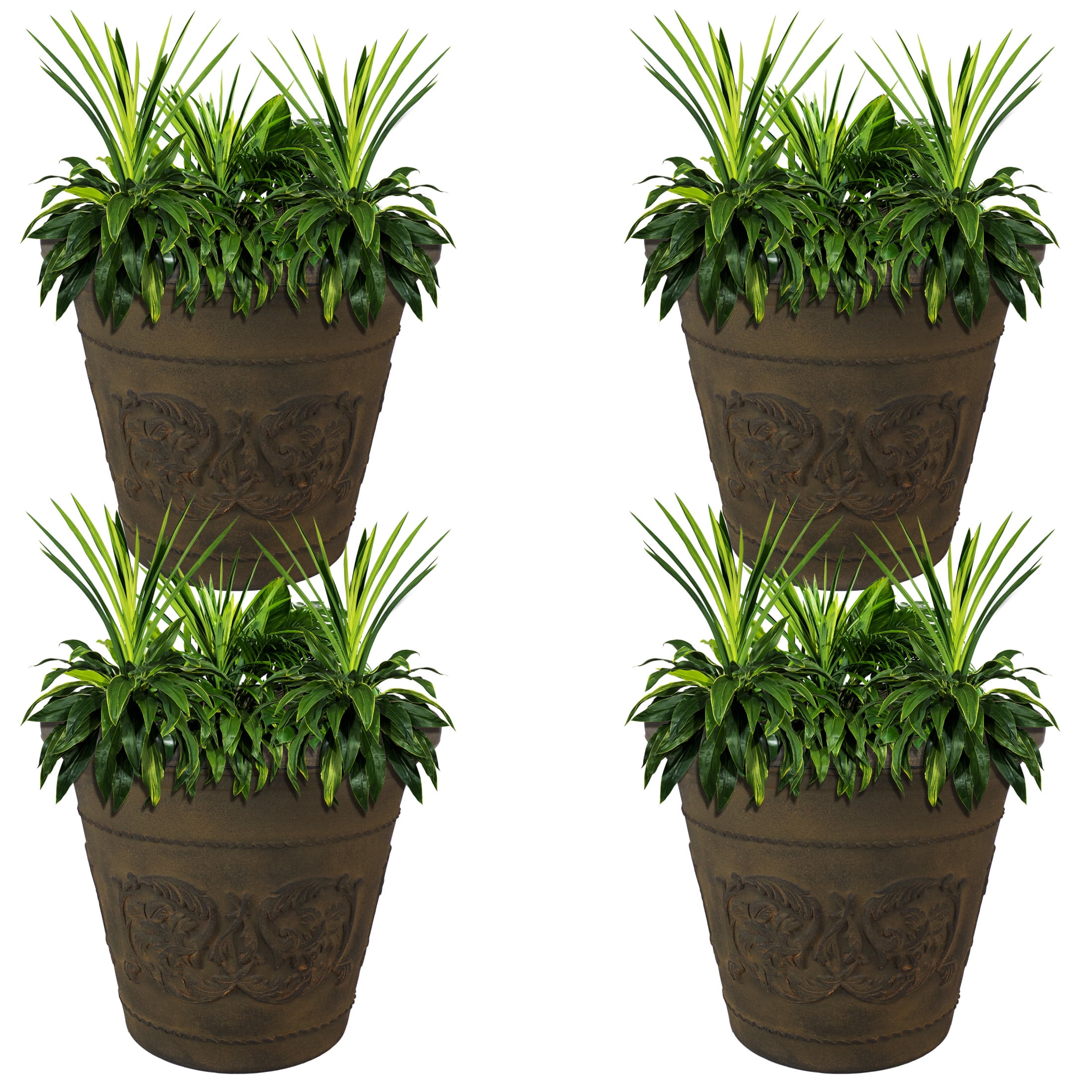 Sunnydaze Arabella 19.5" x 19.5" x 17.5" Round Sable Polyresin Outdoor Planter Pot 4-Count