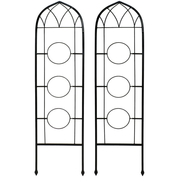 Sunnydaze Arched 12" x 48" Black Steel Garden Trellis for Climbing Plants (2 Count)