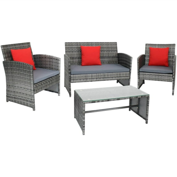 Sunnydaze Ardfield 4-Piece Polyrattan Outdoor Conversation Set, Gray/Gray