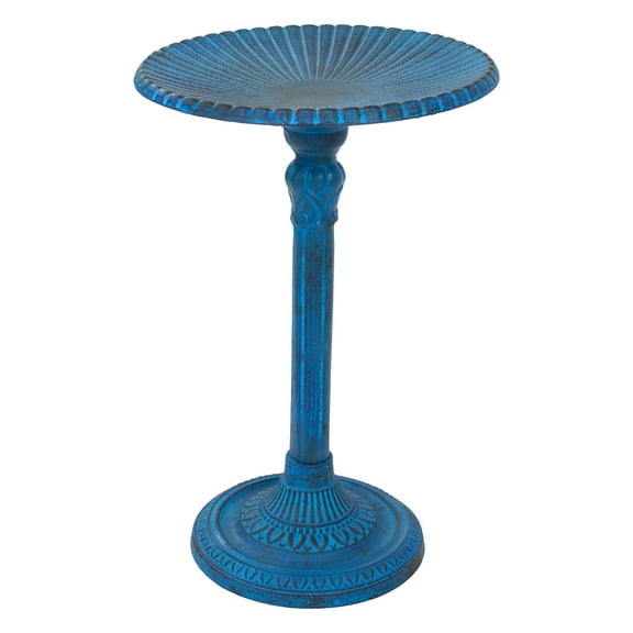 Sunnydaze Art Decor Sunburst Freestanding Cast Aluminum Outdoor Bird Bath, Blue Patina