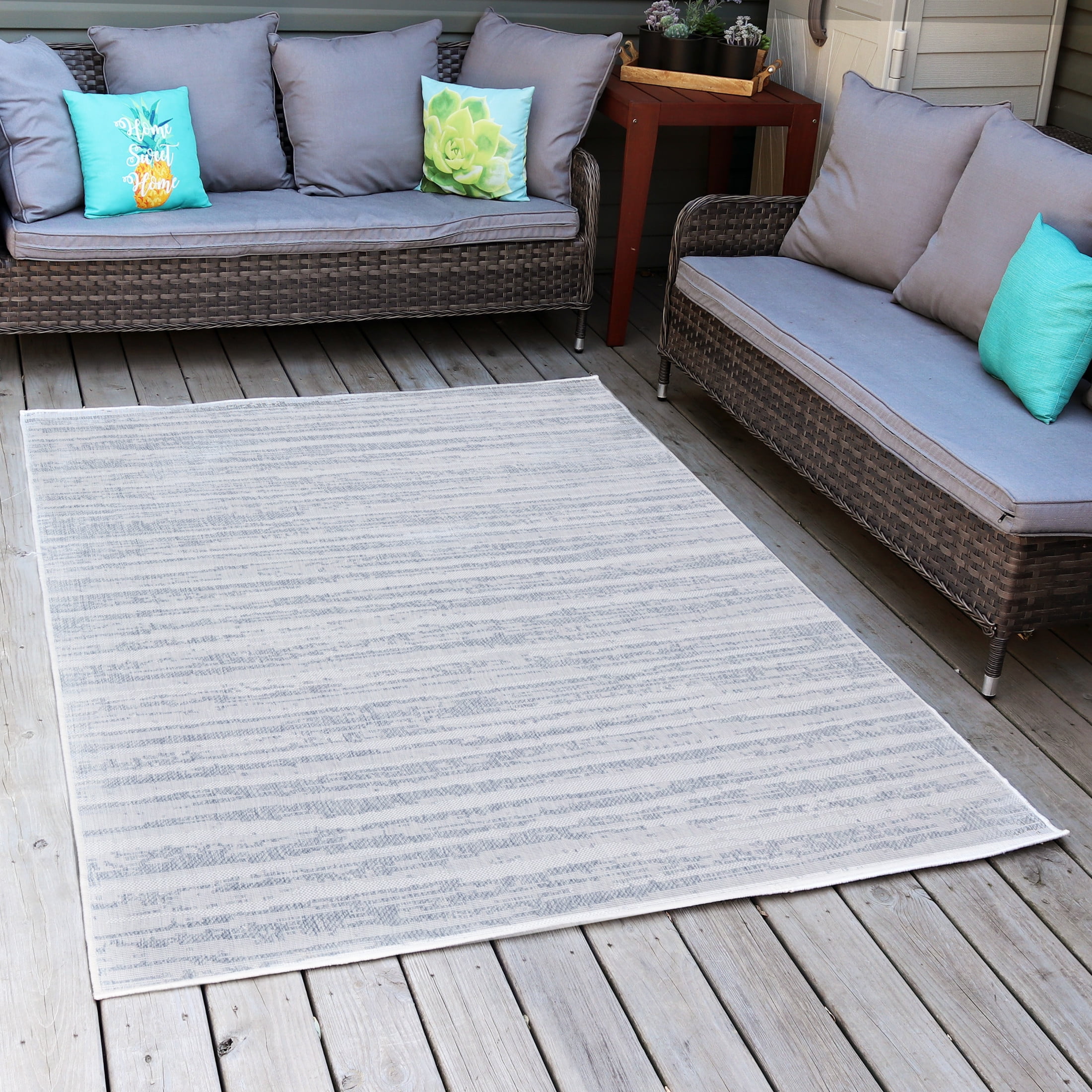 Sunnydaze Artistic Storms Modern Flat Weave Gray Abstract Stripes Outdoor Area Rug, 5' x 7'