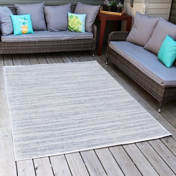 Sunnydaze Artistic Storms Modern Flat Weave Gray Abstract Stripes Outdoor Area Rug, 5' x 7'