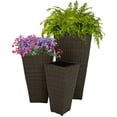thumbnail image 1 of Sunnydaze Assorted Square Outdoor Brown Rattan Planter with Liner 3-Count, 1 of 14