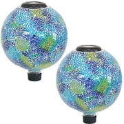 Sunnydaze Azul Terra 10 Crackled Glass Outdoor Gazing Globe with Solar Light 2 Count