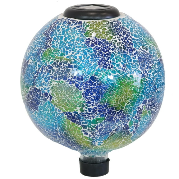 Sunnydaze Azul Terra 10" Crackled Glass Outdoor Gazing Globe with Solar Light
