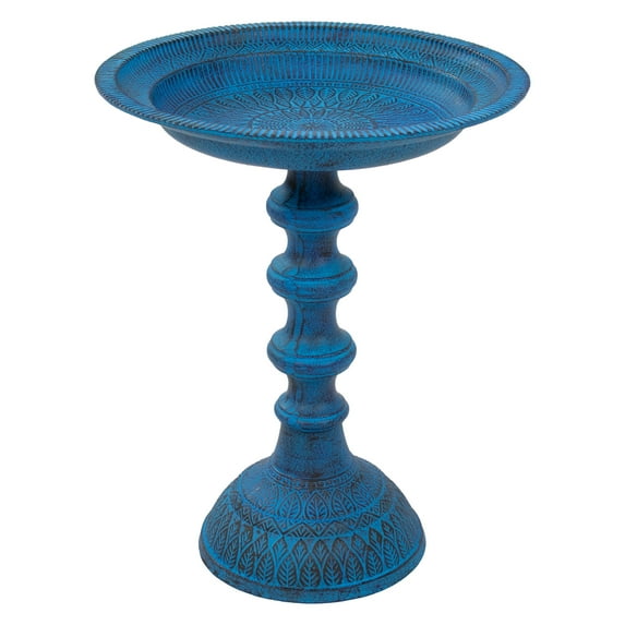 Sunnydaze Backyard Beauty Freestanding Cast Aluminum Outdoor Bird Bath, Blue Patina