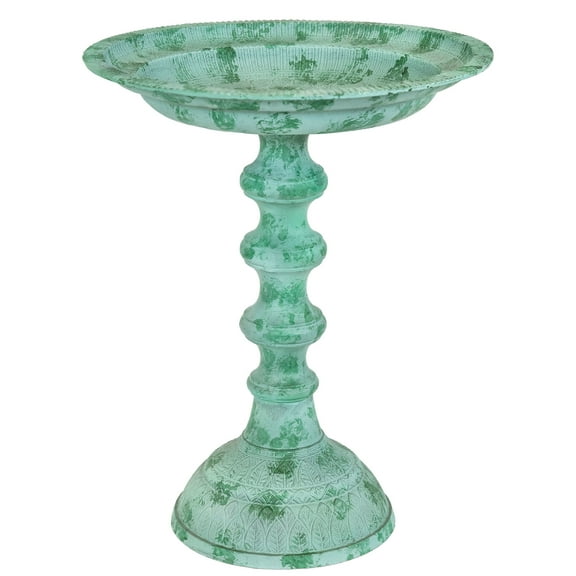 Sunnydaze Backyard Beauty Freestanding Cast Aluminum Outdoor Bird Bath, Green Patina