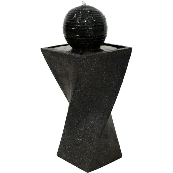 Sunnydaze Ball Modern Black Polyresin Outdoor Solar Fountain with Battery and LED Light