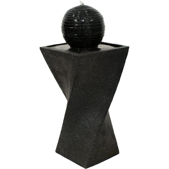 Sunnydaze Ball Modern Black Polyresin Outdoor Solar Fountain with Battery and LED Light