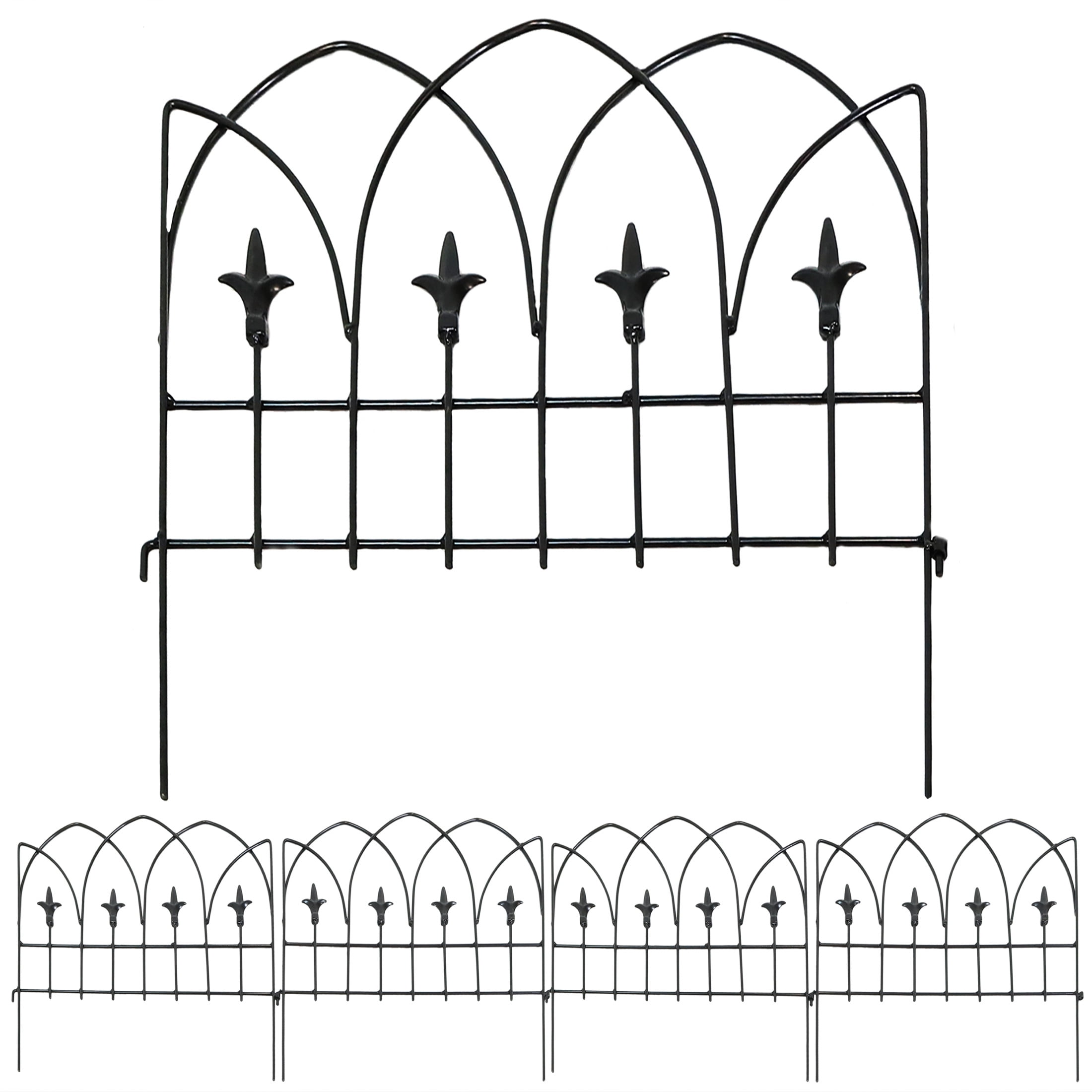 Sunnydaze Bayonne 19" x 19" Black Steel Decorative Garden Fence Panels (5 Count)
