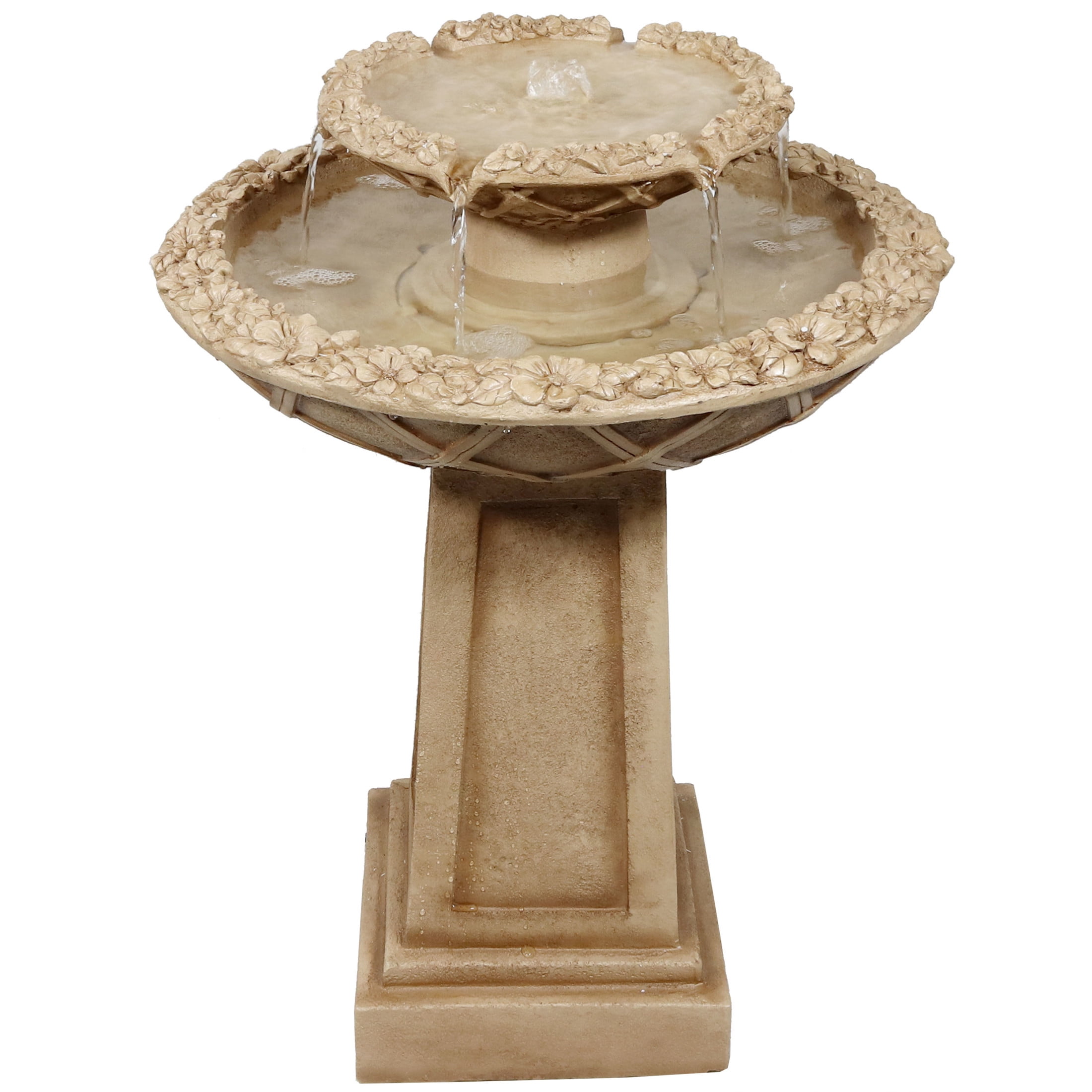 Light Brown Polyresin 2-Tier Birdbath Water Fountain