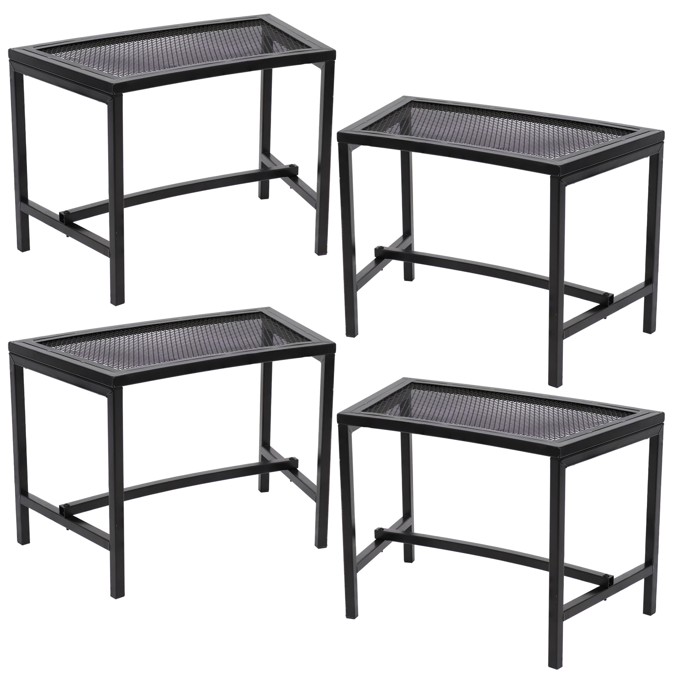 Curved Black Mesh Metal Outdoor Fire Pit Bench Set of 4