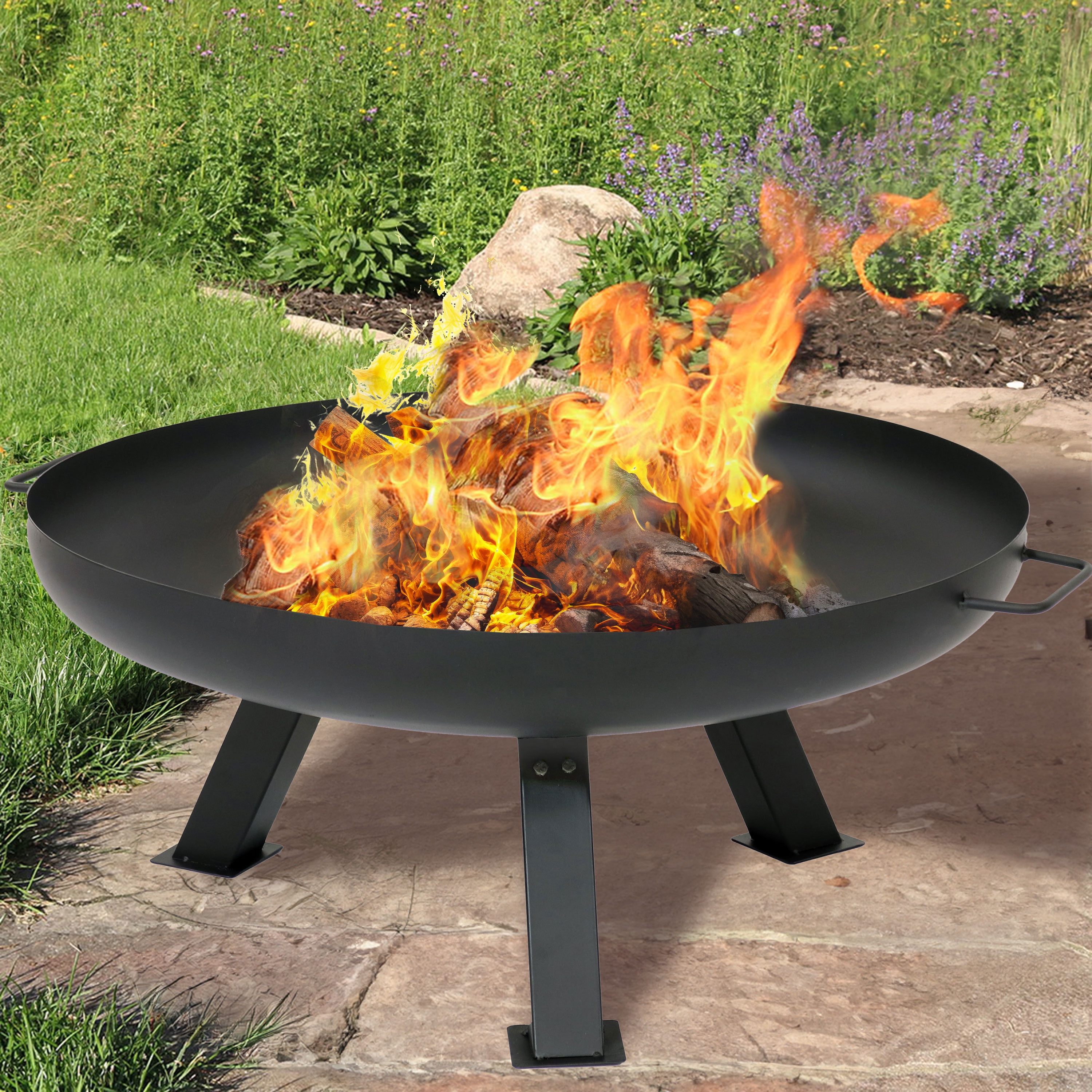 Rustic Black Steel Tripod Fire Pit Table with PVC Cover