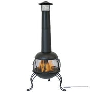 Sunnydaze 66" Black High-Temperature Paint Finish Steel Wood-Burning Chiminea with Rain Cap