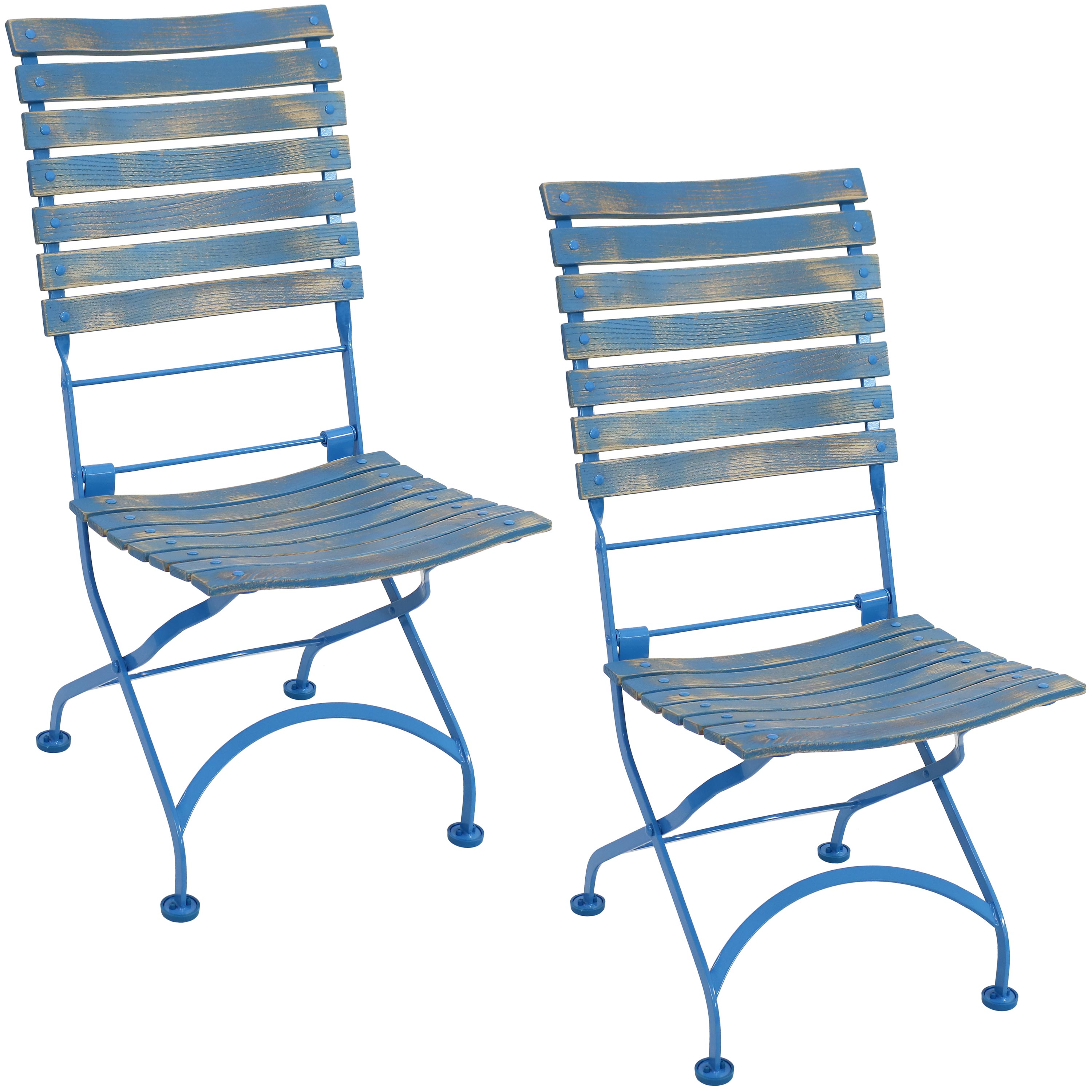 Sunnydaze Cafe Couleur Folding Chestnut Wooden Folding Bistro Chair - Blue - Set of 2 - image 1 of 9