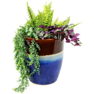 Sunnydaze Captivating Vista 14" x 14" x 16.5" Round Beachcomber Ceramic Outdoor Planter
