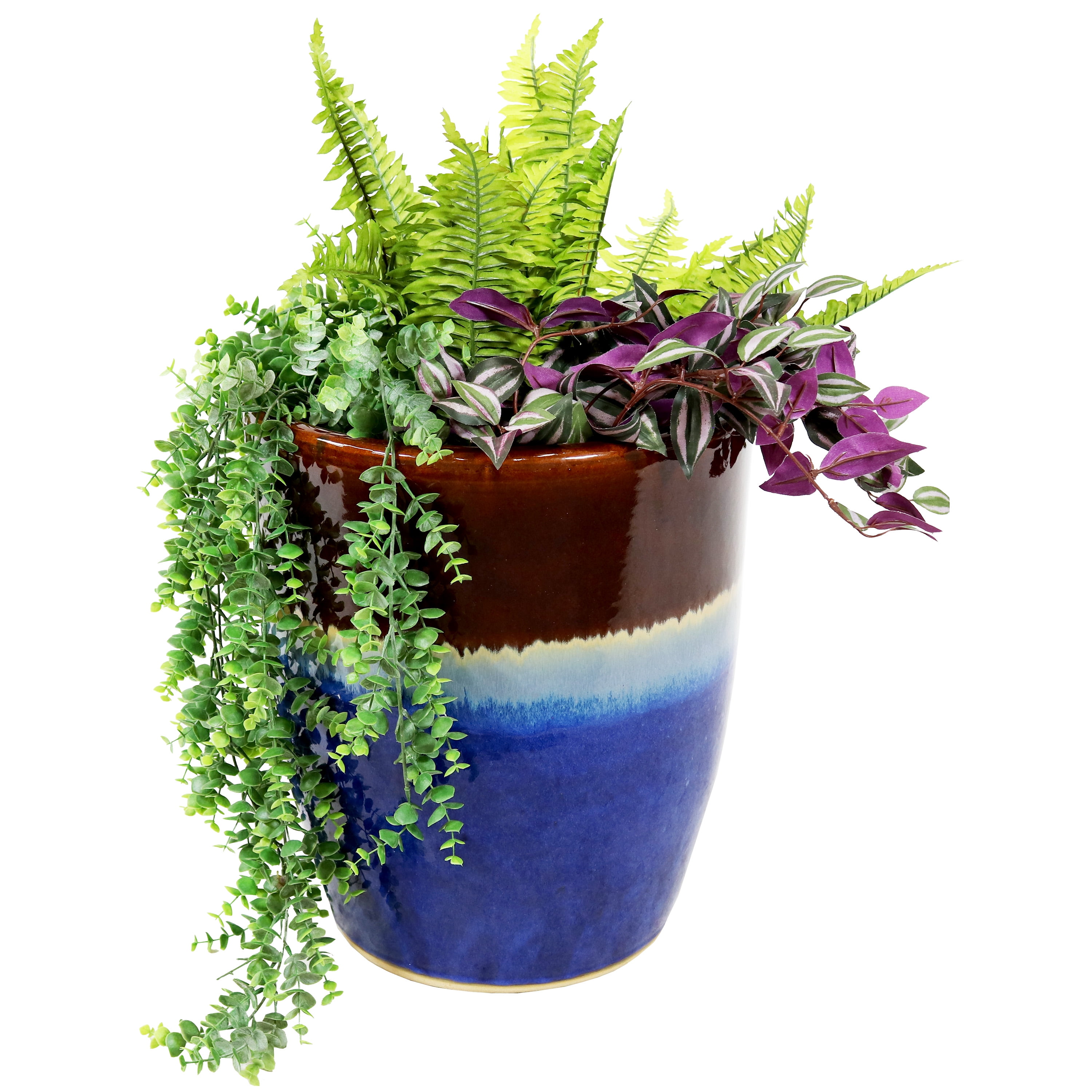 Beachcomber 14-Inch Glazed Ceramic Indoor/Outdoor Planter