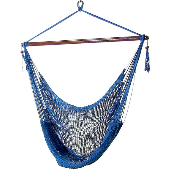 Sunnydaze Caribbean Indoor and Outdoor Soft-Spun Polyester Hammock Hanging Chair - Blue