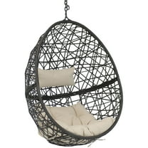 Sunnydaze Caroline Resin Wicker Egg Hanging Chair with Cushions, Beige