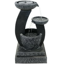 Sunnydaze Cascading Bowls Modern Black Polyresin Solar Water Fountain with Battery
