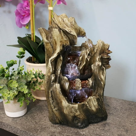 Sunnydaze Indoor Home Decorative Cascading Caves Waterfall Tabletop Water Fountain with LED Lights - 14"