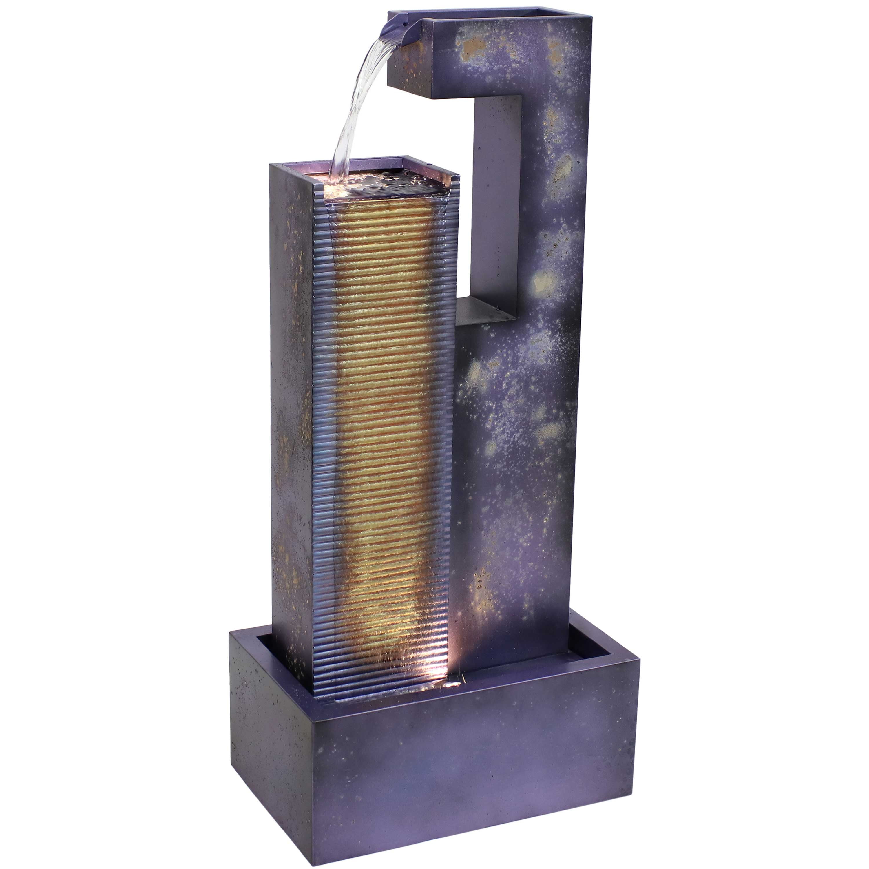 Dark Purple Metal Cascading Tower Outdoor Water Fountain with LED Lights
