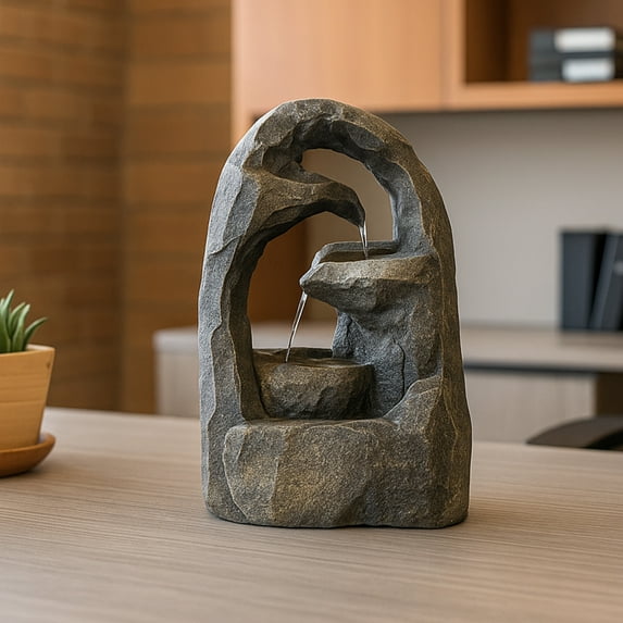 Sunnydaze Cavernous Rock Tiers Rustic Gray Polyresin Tabletop Fountain