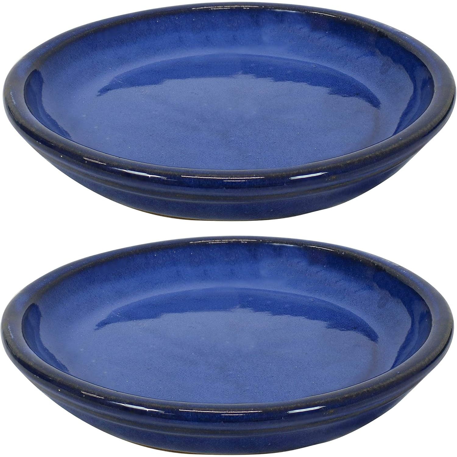 Sunnydaze Ceramic Outdoor Flower Pot Saucers Set of 2 - UV- and Frost-Resistant - Imperial Blue Glazed Finish - 7-Inch