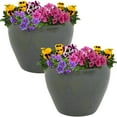 thumbnail image 1 of Sunnydaze Chalet 11.75" x 11.75" x 9.5" Round Gray Ceramic Outdoor Planter 2-Count, 1 of 13