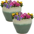 thumbnail image 1 of Sunnydaze Chalet 11.75" x 11.75" x 9.5" Round Seafoam Ceramic Outdoor Planter 2-Count, 1 of 13