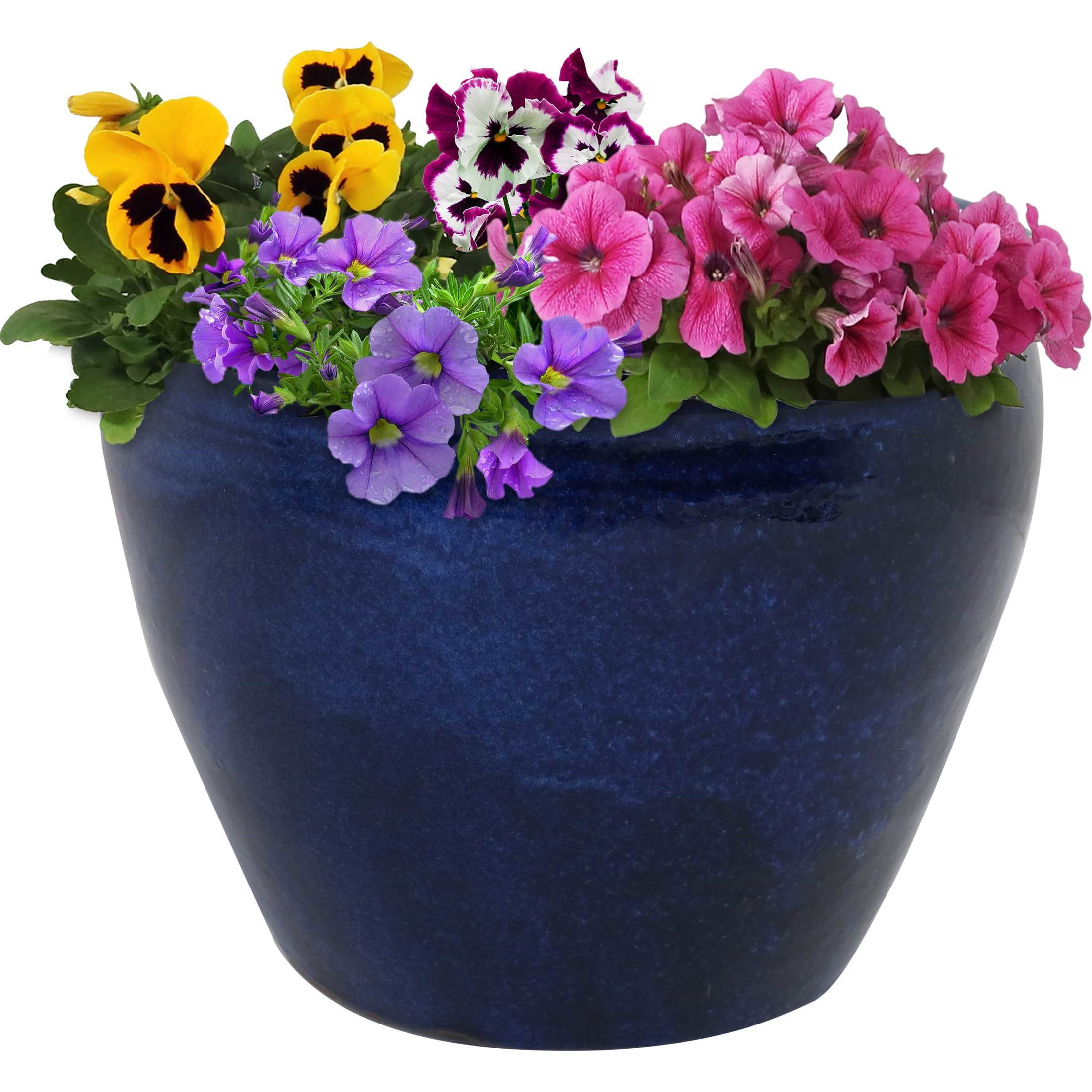 Imperial Blue Large Ceramic Indoor/Outdoor Planter with Glazed Finish