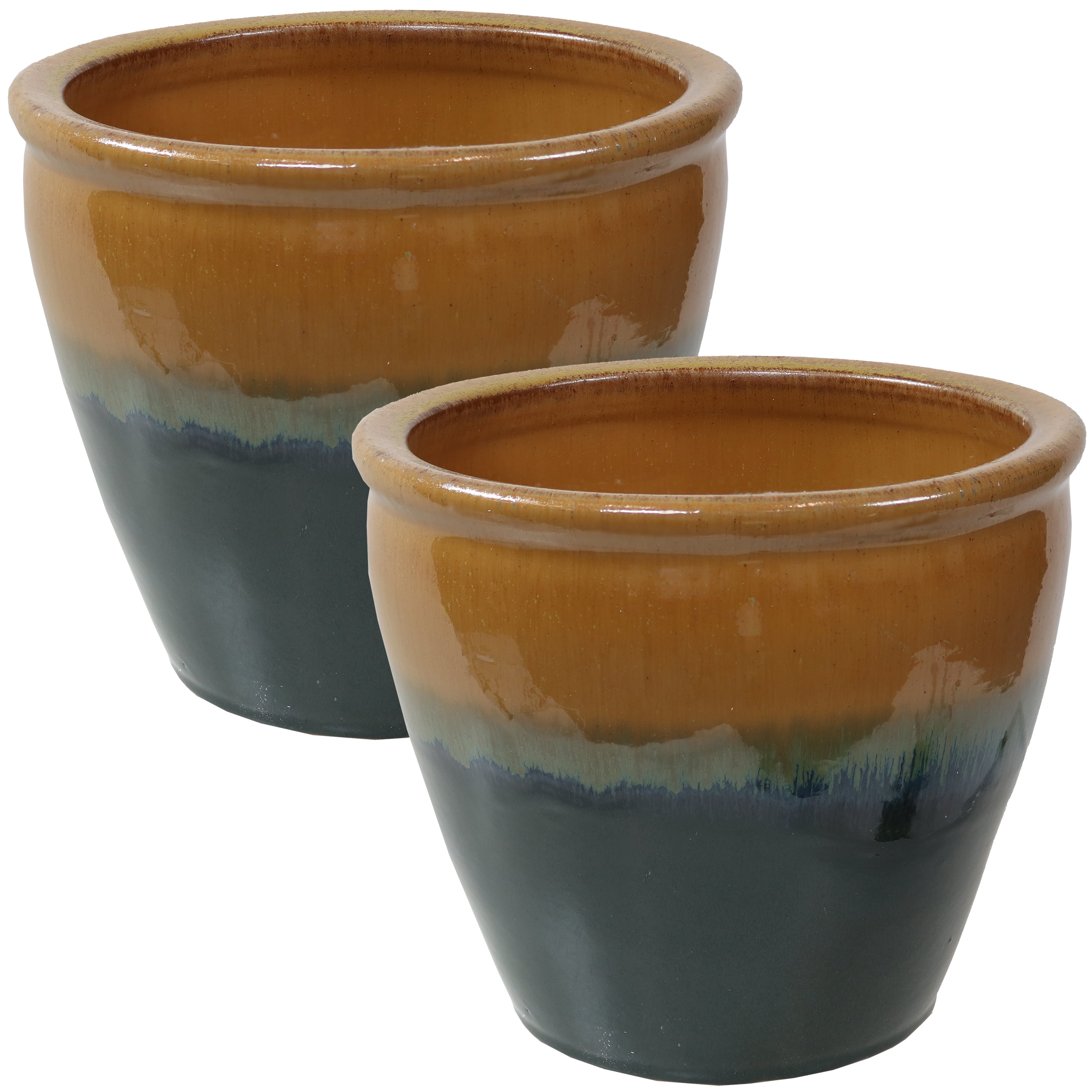 allen + roth 15.6-in W x 14.4-in H Blue Ceramic Indoor/Outdoor Planter in  the Pots & Planters department at