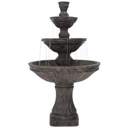 Sunnydaze Classic Designer Traditional Polystone 3-Tier Outdoor Water Fountain - Dark Brown