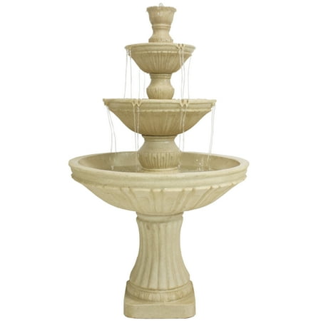 Sunnydaze Classic Designer White Traditional Polystone 3-Tier Outdoor Water Fountain