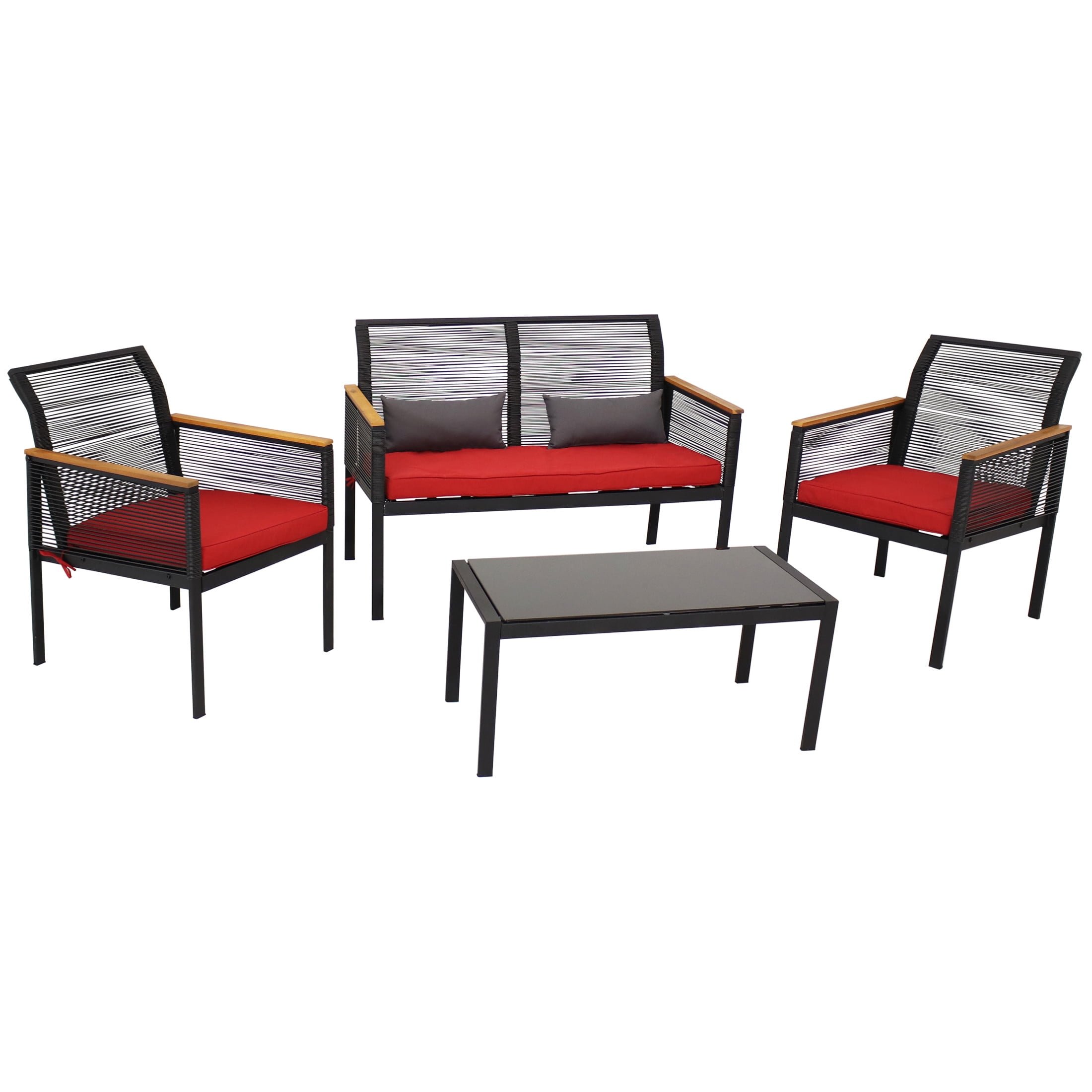 Coachford 4-Piece Resin Rattan Outdoor Patio Set with Red Cushions