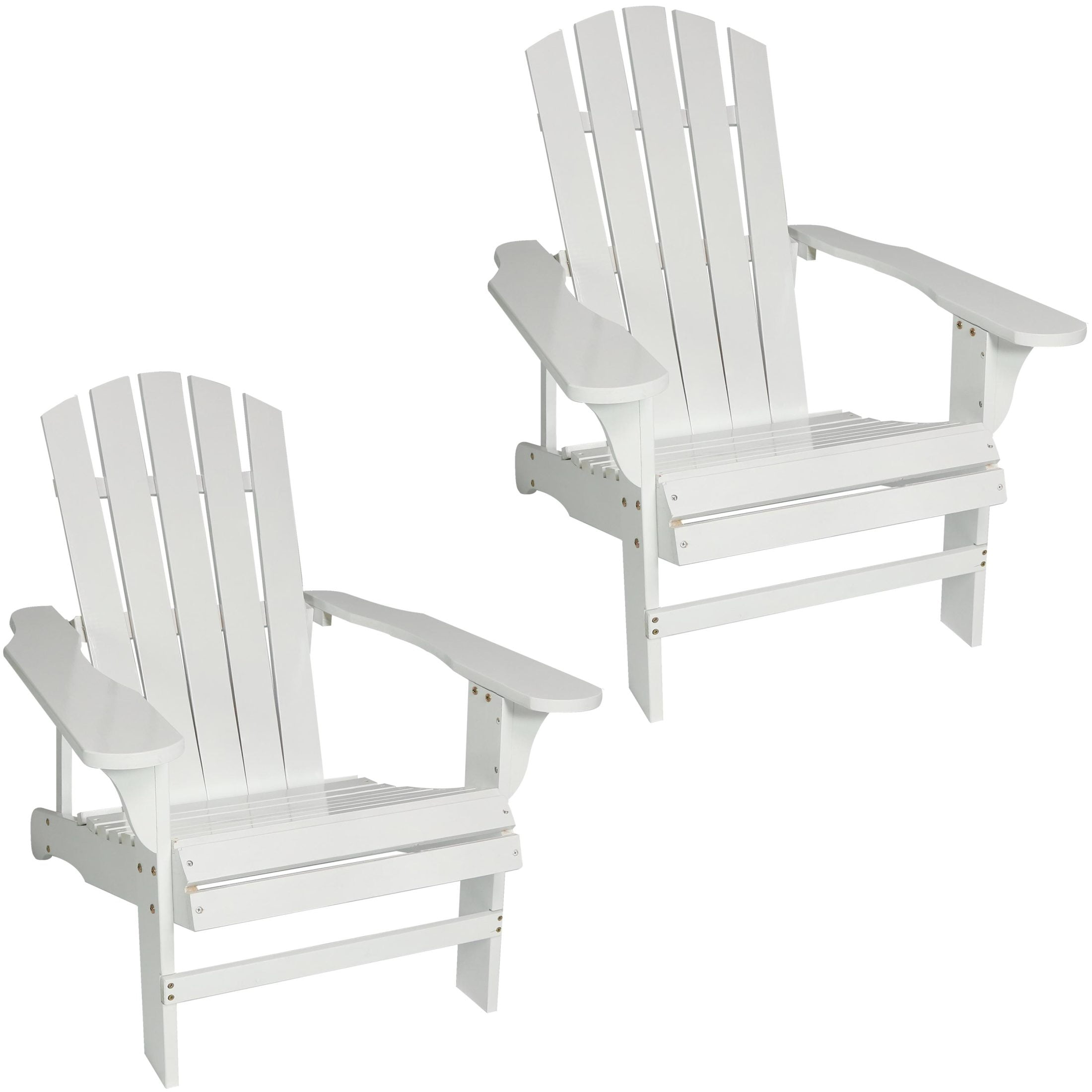 Pair of White Painted Fir Wood Adirondack Patio Chairs