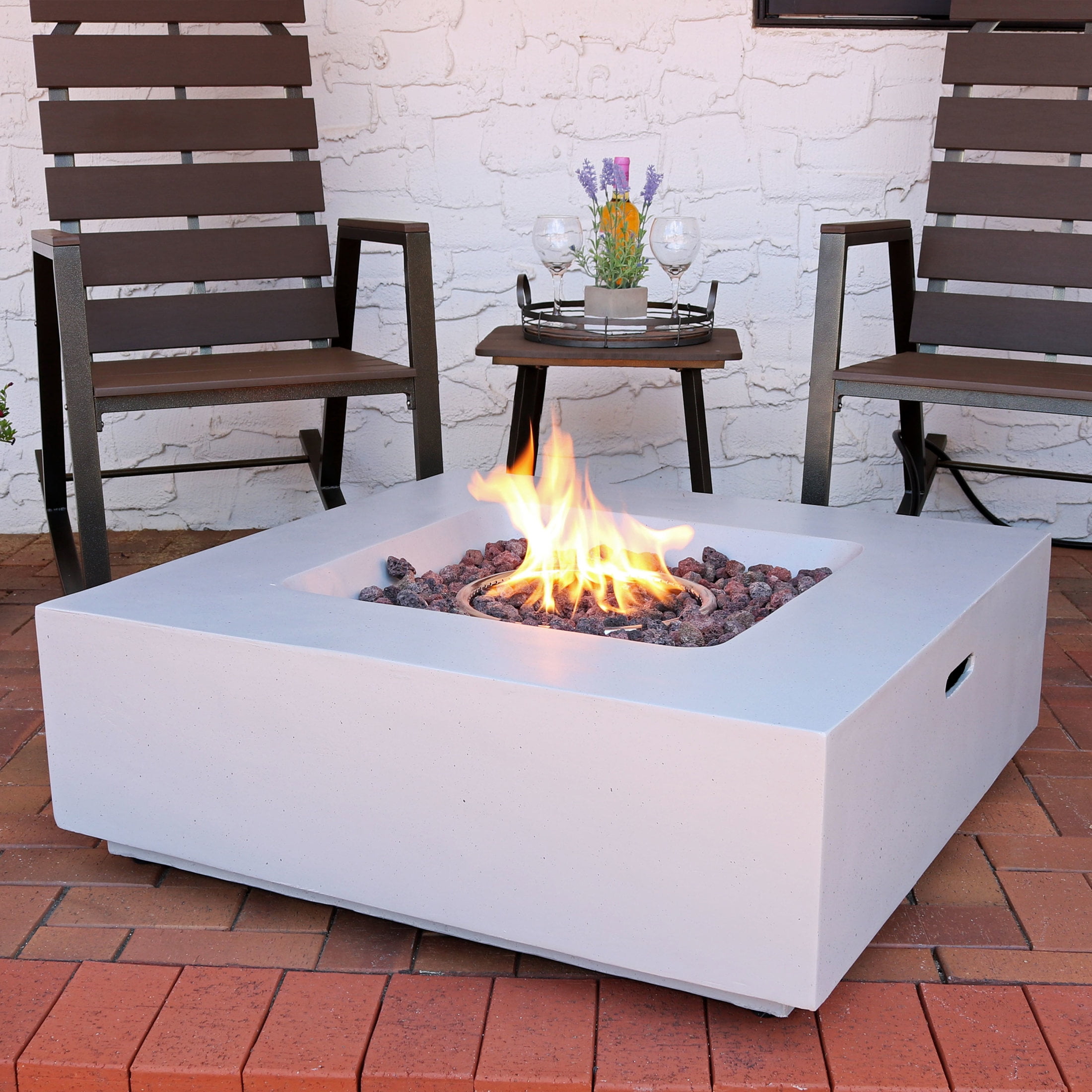 Gray Concrete Square Propane Gas Fire Pit Table