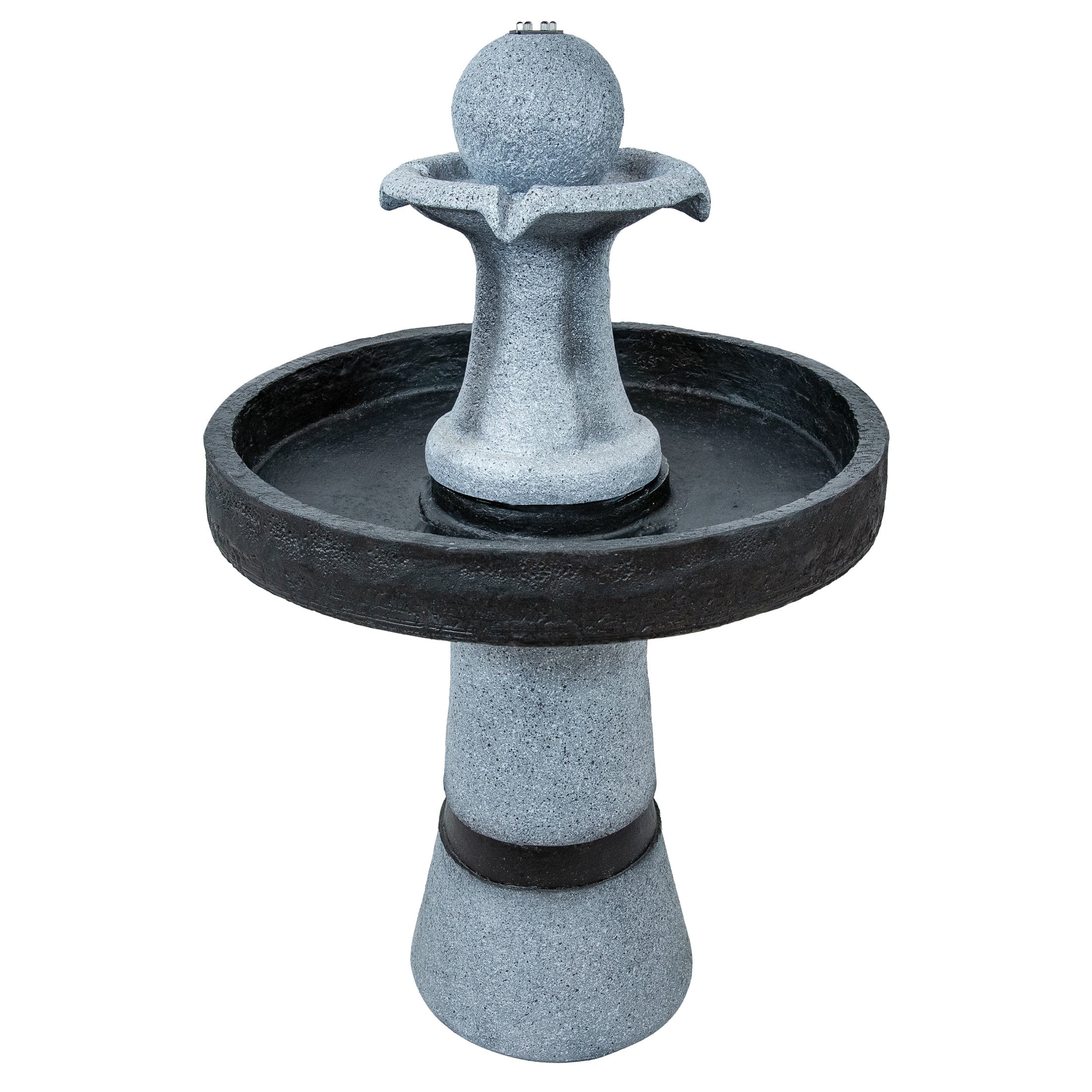 Contemporary Gray and Black Polyresin Outdoor Water Fountain with LED Light