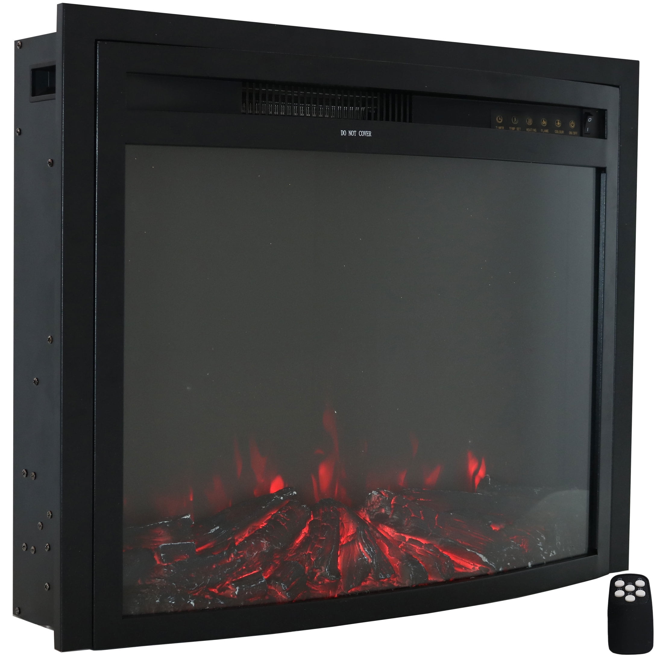Contemporary Black Steel Electric Fireplace Insert with LED Lights