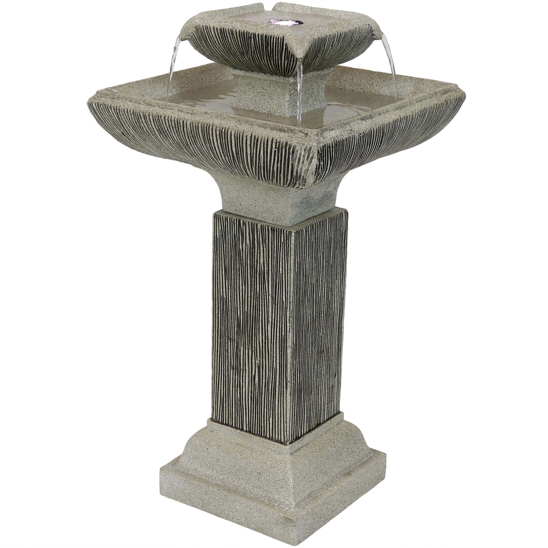 Sunnydaze Contemporary Gray Resin 2-Tier Outdoor Water Fountain