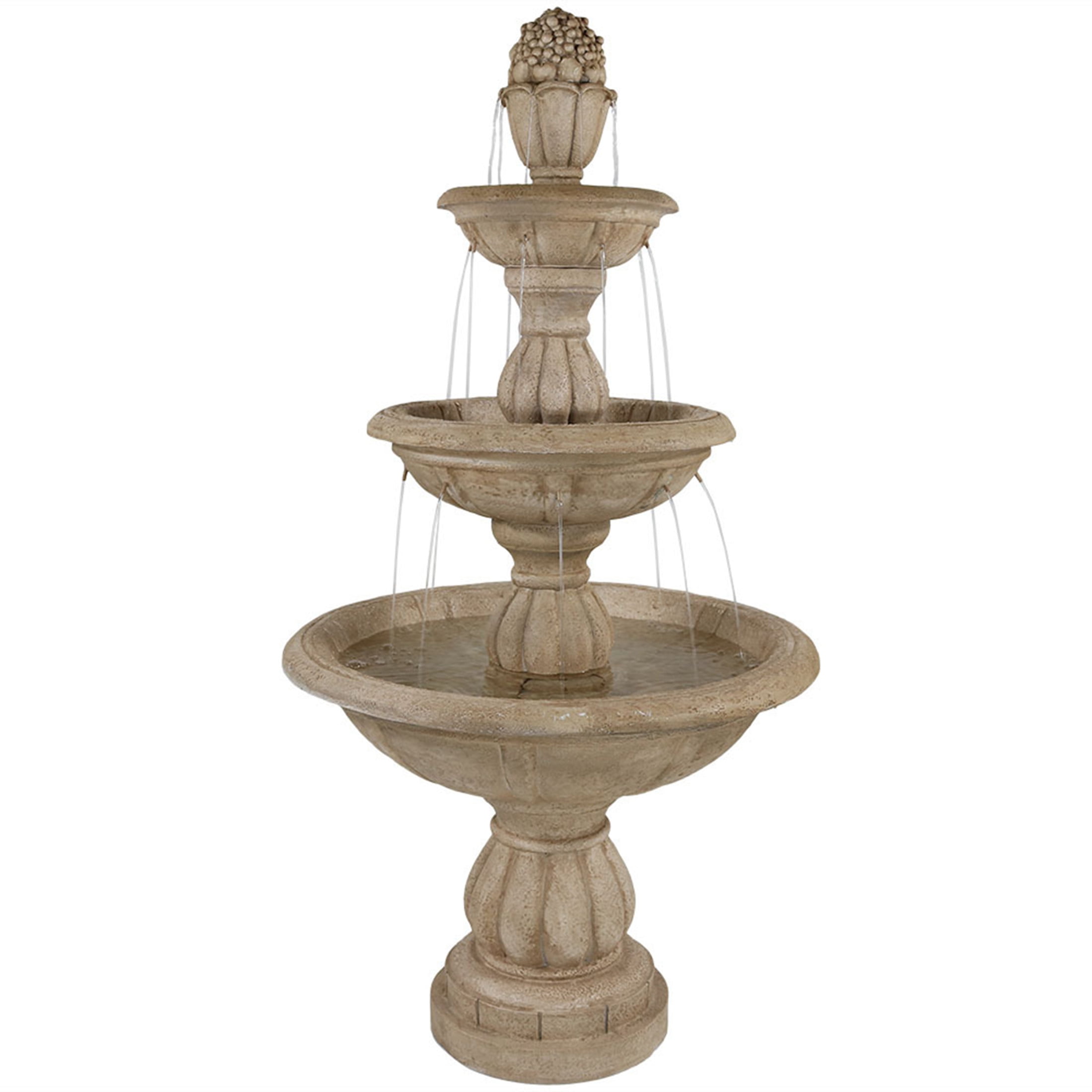 Sunnydaze Cornucopia Traditional Beige Polyresin 3-Tier Outdoor Water Fountain