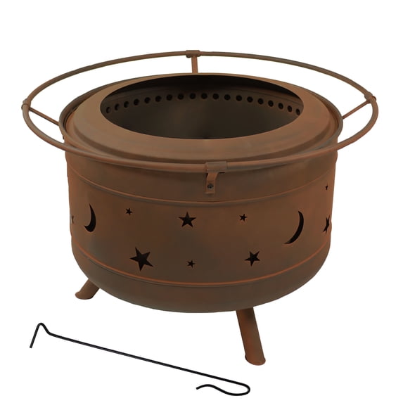 Sunnydaze Cosmic 30" Round Wood-Burning Brown Finish Steel Smokeless Fire Pit with Poker
