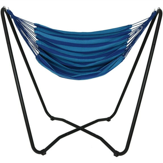 Sunnydaze Cotton Indoor or Outdoor Hammock Hanging Chair with Stand - Beach Oasis