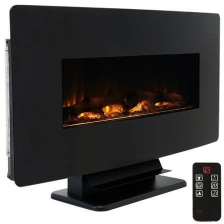 Sunnydaze Curved Face 35.75" x 21.5" Tabletop Electric Indoor Fireplace, Black