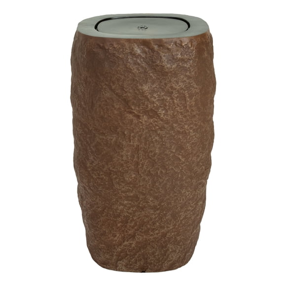 Sunnydaze Cylinder Brown Outdoor Bubble Fountain, LED Light