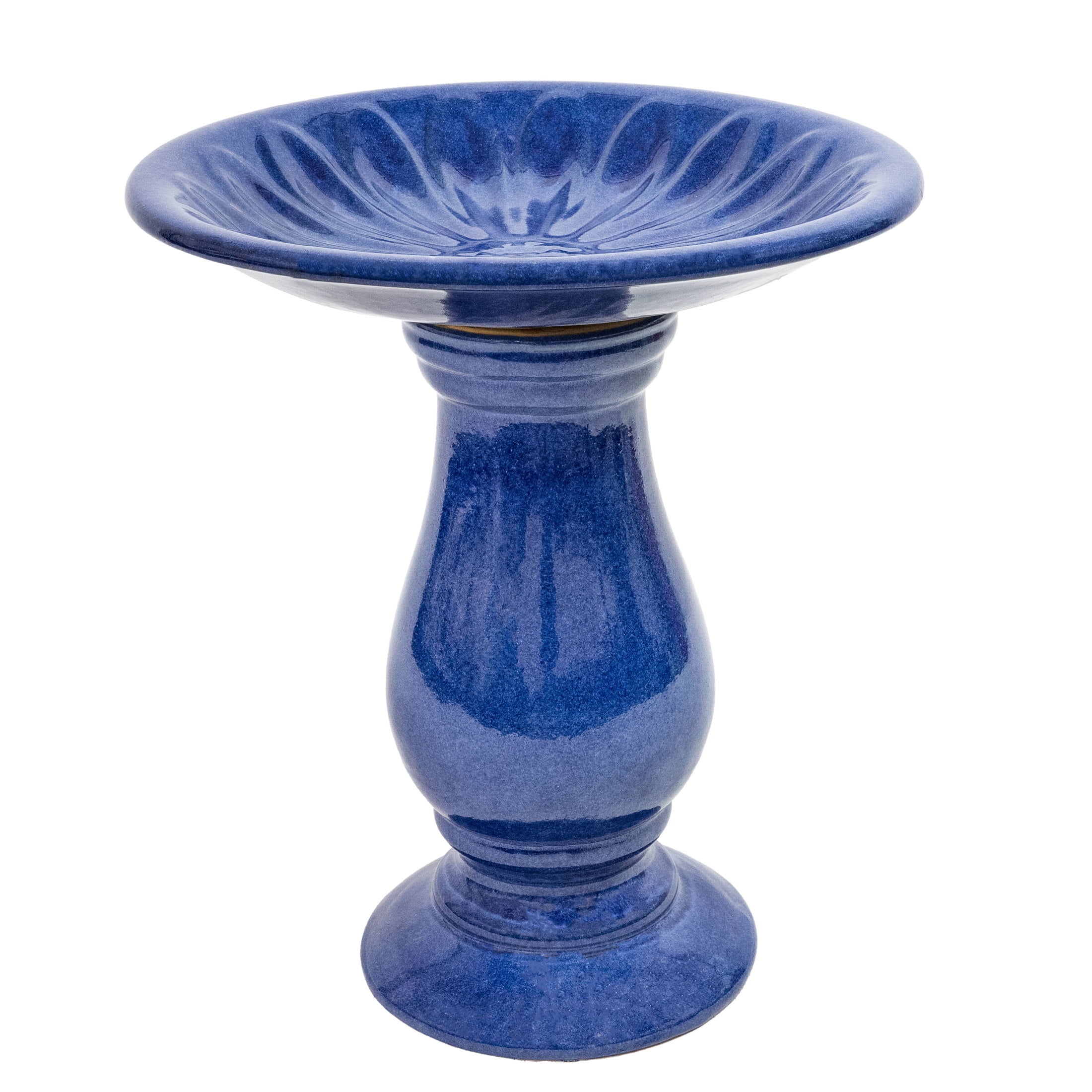 Sunnydaze Daisy Embossed Bowl Freestanding Ceramic Pedestal Outdoor Bird Bath